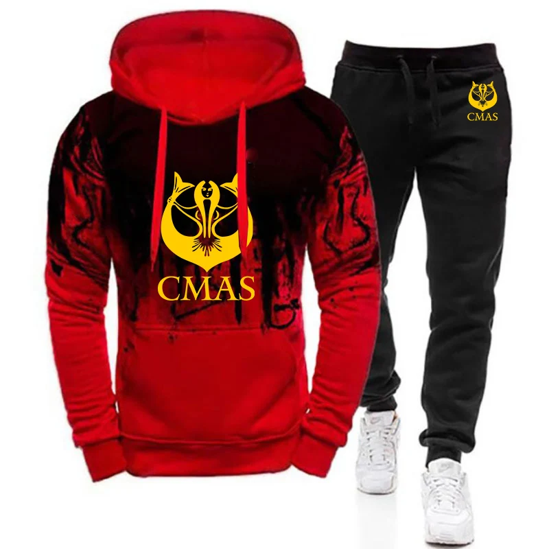 2023 scuba diving men's new sportswear hooded sweatshirt hooded+trousers two-piece spring gradient casual sweatpants