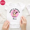 New Custom Name Baby Boys Girls Bodysuits Personalised Happy 1st Birthday Mickey Minnie Mouse Infant Birthday Rompers Gifts 1