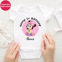 New Custom Name Baby Boys Girls Bodysuits Personalised Happy 1st Birthday Mickey Minnie Mouse Infant Birthday Rompers Gifts 1
