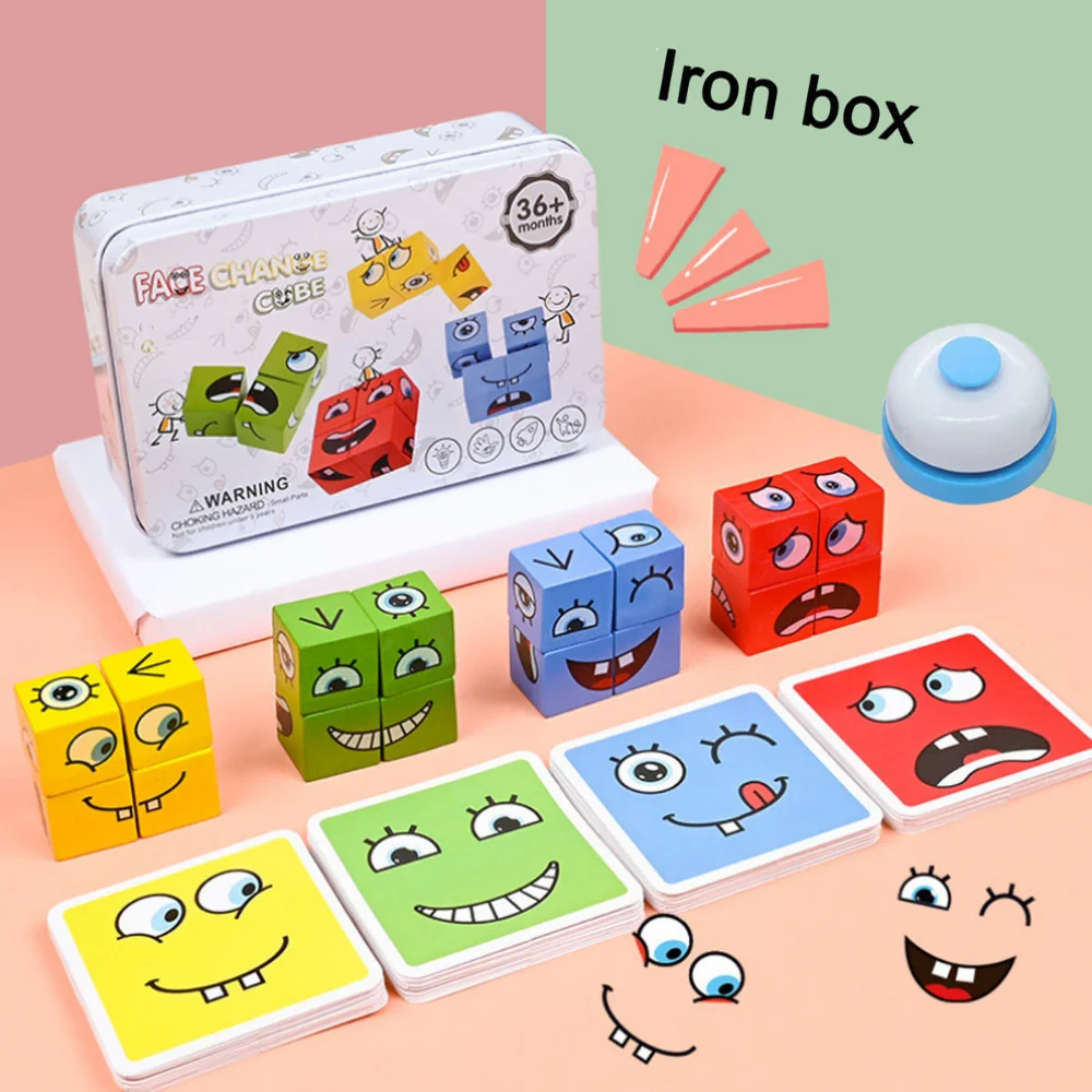 Cube Face Changing Building Blocks Board Game Wood Puzzle Montessori Expression Wooden Blocks Blocos For Children Kids Toys Gift cube face changing building blocks board game wood puzzle montessori expression wooden blocks blocos for children kids toys gift