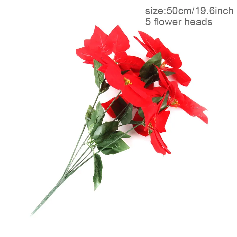 8 Bouquet Di Stelle Di Natale Artificiali Rosse - 40 Teste Fiore Da 20 Cm Per Decorazioni Natalizie Fai Da Te - 2
