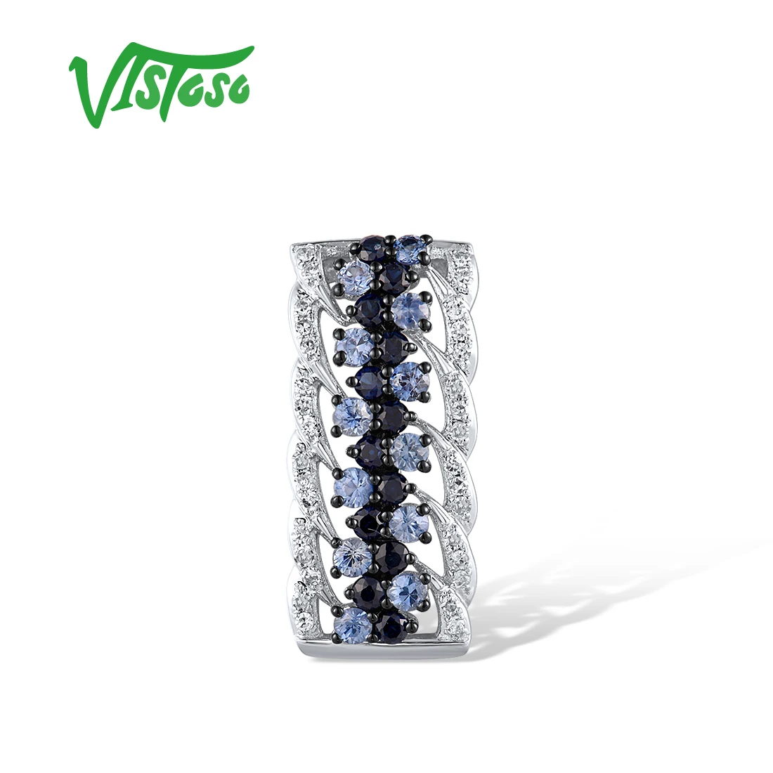 

VISTOSO Real 14K 585 White Gold Pendant For Women Sparkling Diamond Blue Sapphire Luxury Wedding Engagement Party Fine Jewelry