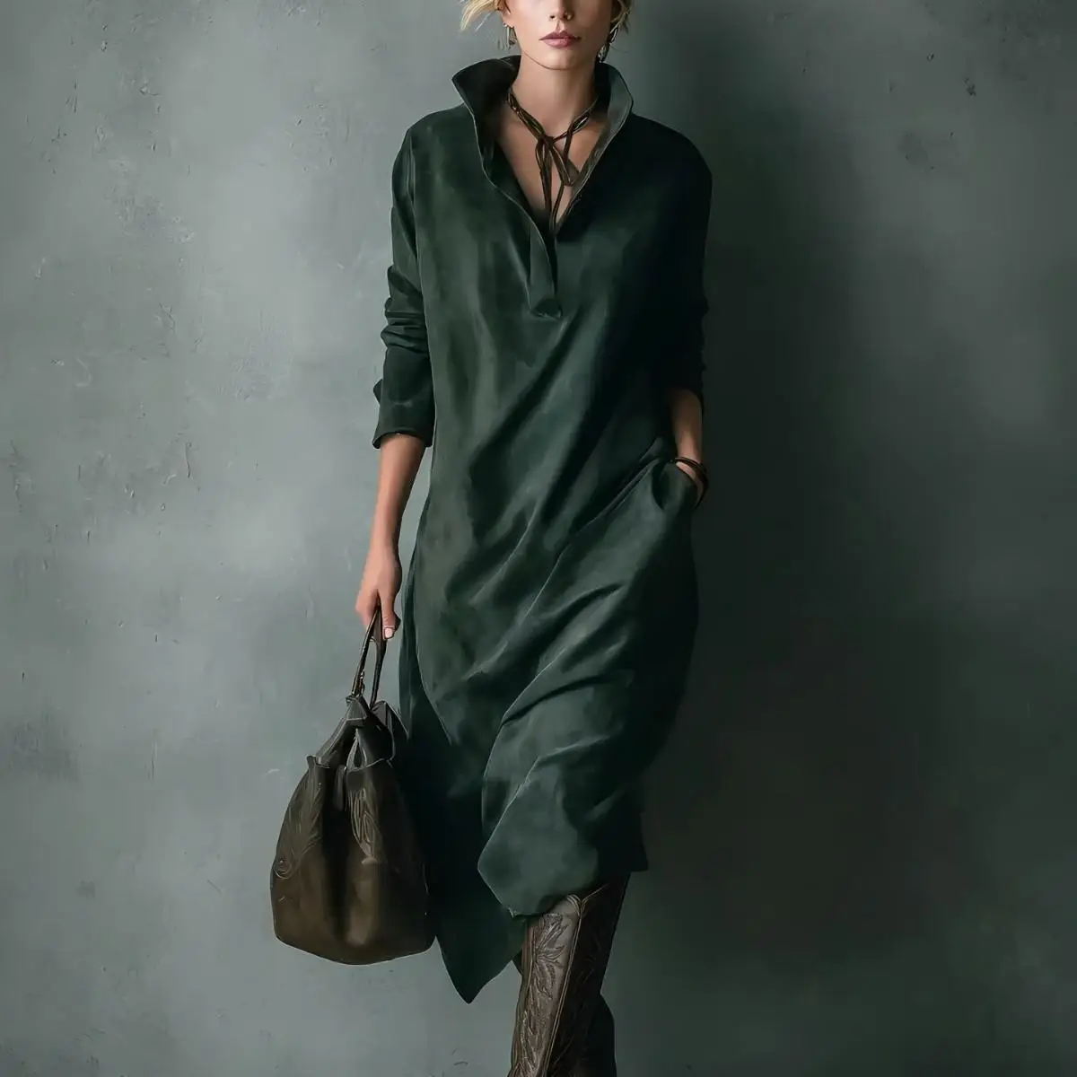 Suede New Dress Pocket Loose Long Casual Dress Solid Color Midi Relaxed Fit Dresses Female Clothing Autumn Winter Dresses 9 S5b66fe44fb504fb0a774b8fced6d8924G