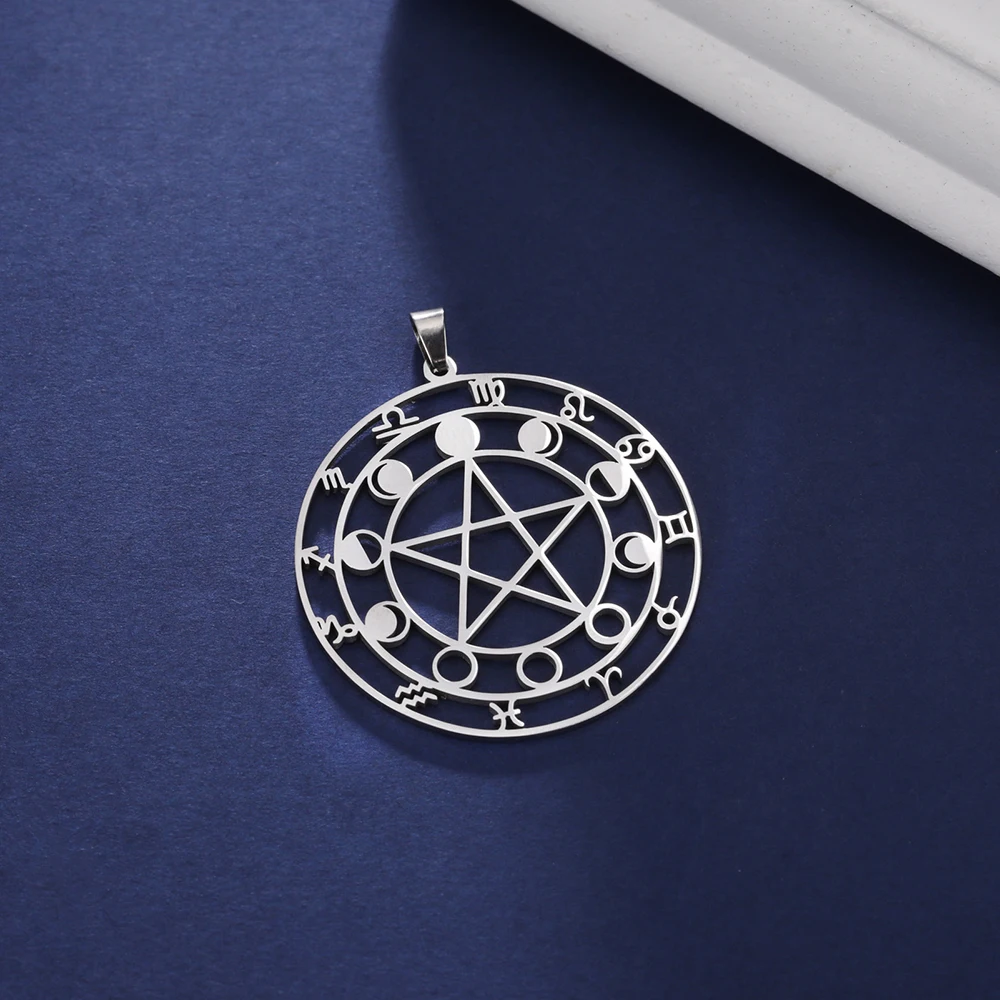 Dawapara Mondphase Pentagramm Konstellationen Anhänger Wicca Pagan Magisches Amulett Edelstahl Charms für die Schmuckherstellung – Detail 8