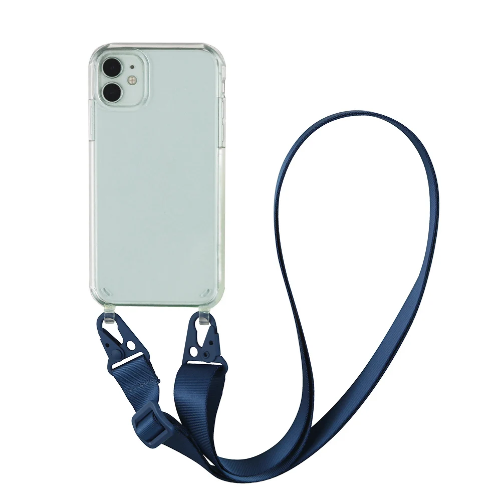 Transparent TPU+PC Crossbody Necklace Phone Case with Fashion Lanyard Cover