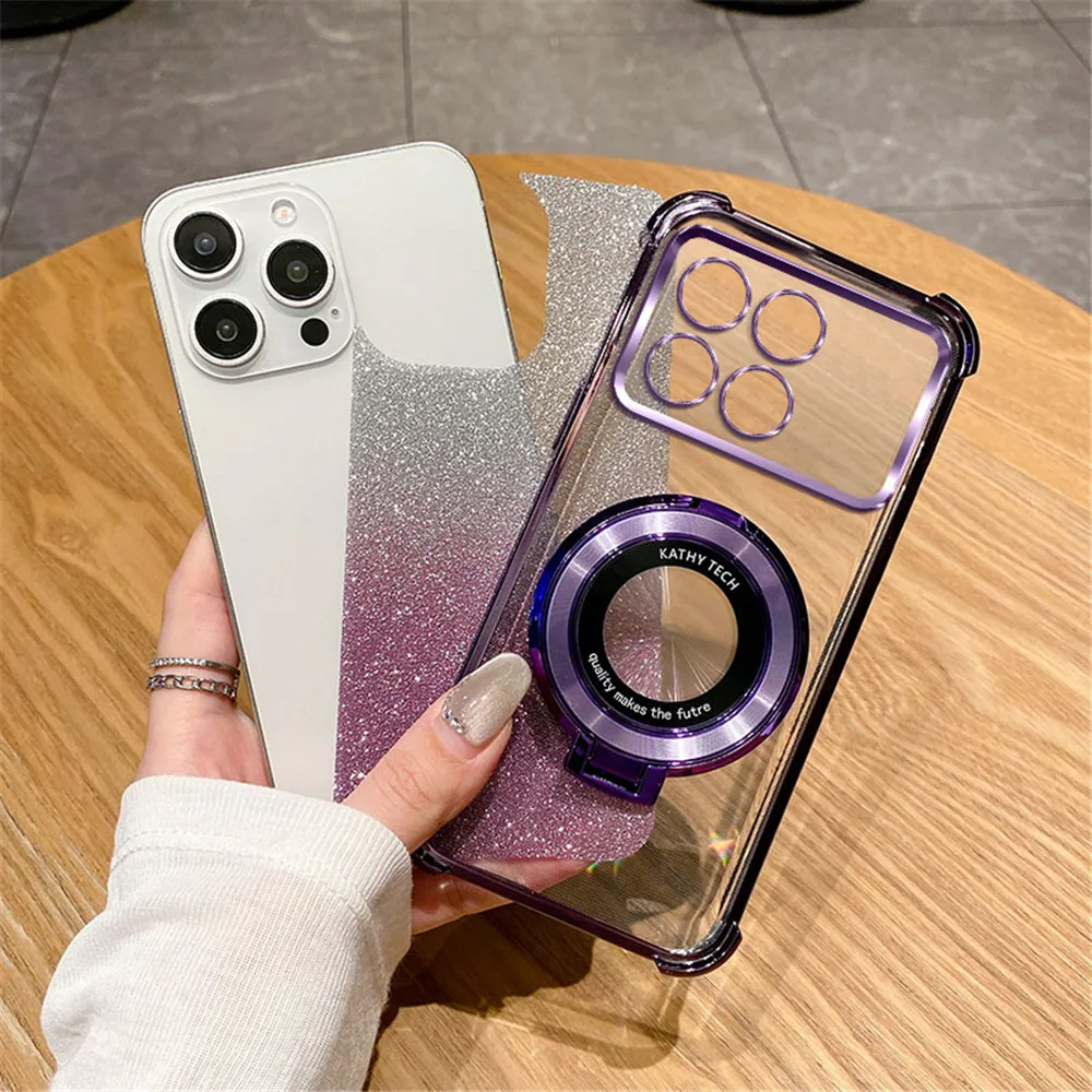 Luxury Glitter Plating Shockproof Phone Case with Holder and Stand Cover