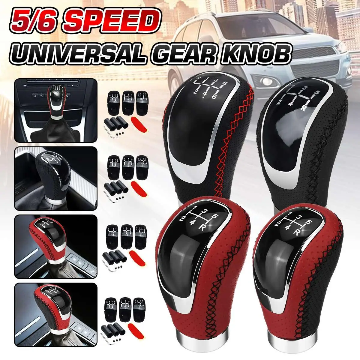 8mm 10mm 12mm Manual 5 Speed Car Gear Shift Knob With Equipment Shifter Boot Stick Shifter Lever Car Stitching Gear Knob gear shift knob