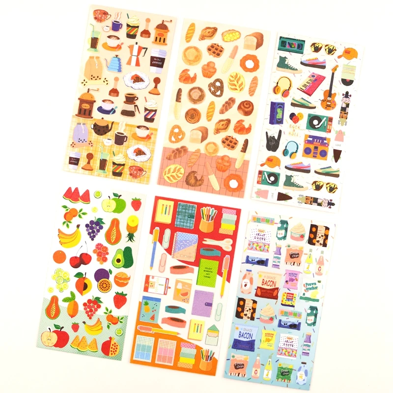 Aesthetic Bread Fruit Stickers Scrapbooking Journal Supplies Album Planner Notebook Decoration DIY Hobby Sticker