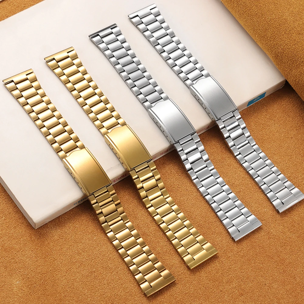 Sleek Stainless Steel Watch Band with Folding Buckle - Universal Replacement Bracelet