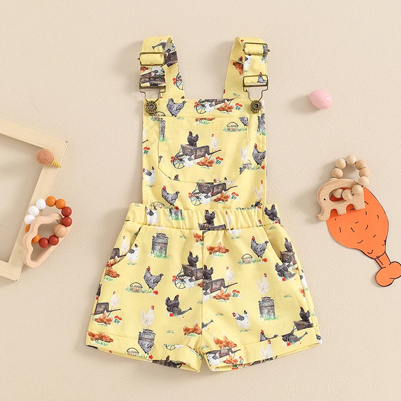 Children s Boys Denim Overalls with Dinosaur Print Adjustable Straps Buttons Pockets Shortall Summer Romper Jumpsuit