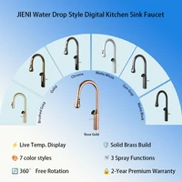 JIENI Rose Gold ก๊อกน้ําห้องครัว 360 หมุน 3-Way ทองเหลืองที่ถอดออกได้ก๊อกน้ําอ่างล้างจานจอแสดงผลอุณหภูมิ LED ร้อนเย็น TAP 5
