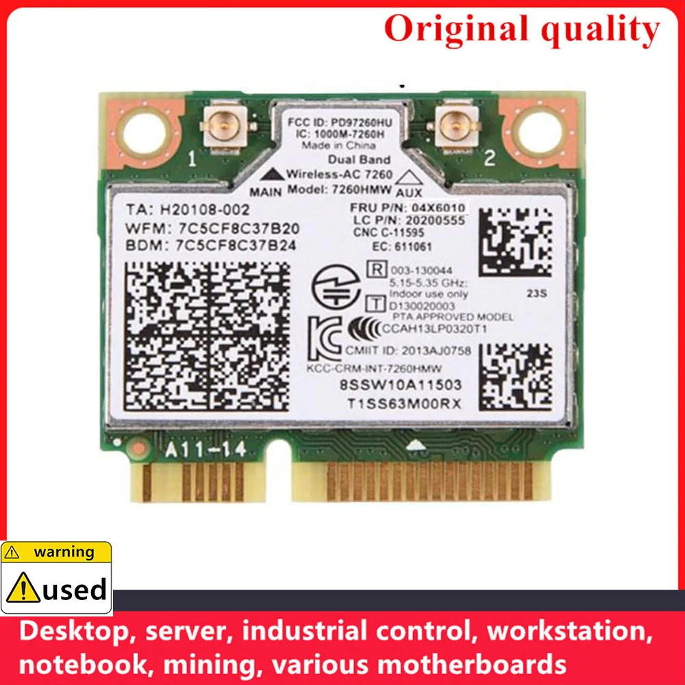 

Intel Dual Band Wireless-AC 7260 7260HMW 7260AC THINKPADS440 S540 E440 INTEL7260AC Dual Frequency 867M Bluetooth 4.0FRU: 04X6010