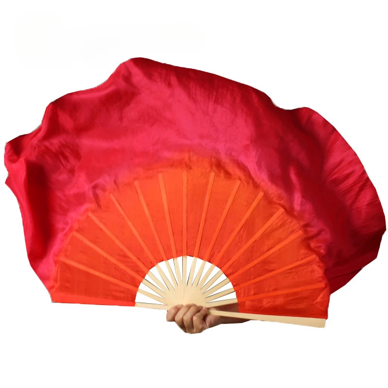 

Real Silk Veil Handmade Half Circle Moon Round Flowy Belly Dance Fan One Pair Chinese Bamboo Folding Dancer Stage Show Props Red