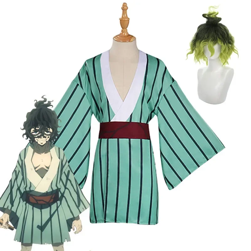 

Season 2 Anime Demon Slayer Gyutaro Shabana Cosplay Costume Giyuutarou Kimetsu no Yaiba Wig Daki Brother Japanese kimono