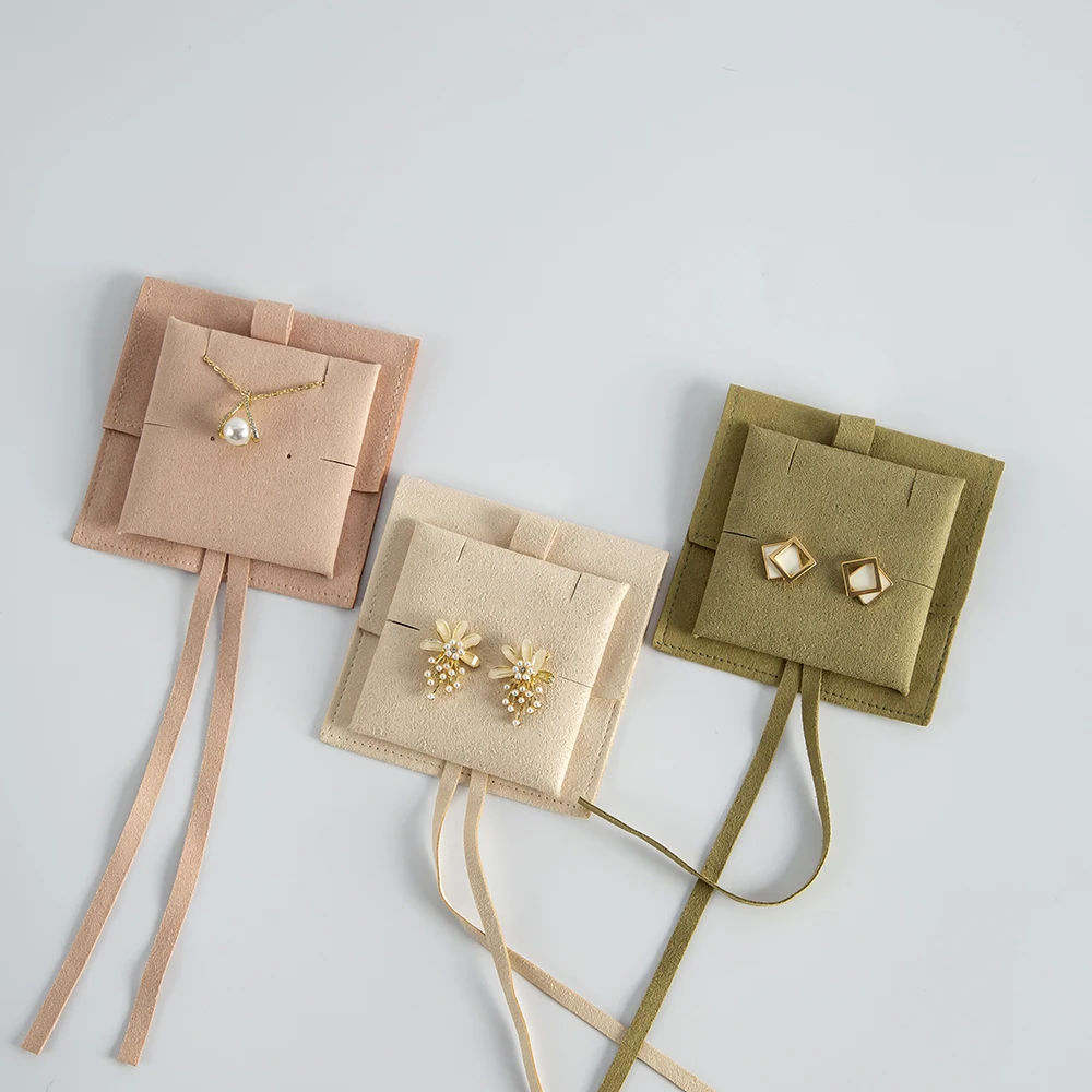 2023 Microfiber Suede Jewelry Pouch Bags Velvet Small Jewelry Earrings Rings Necklaces Packaging & Display Gift Pouch WIth Card