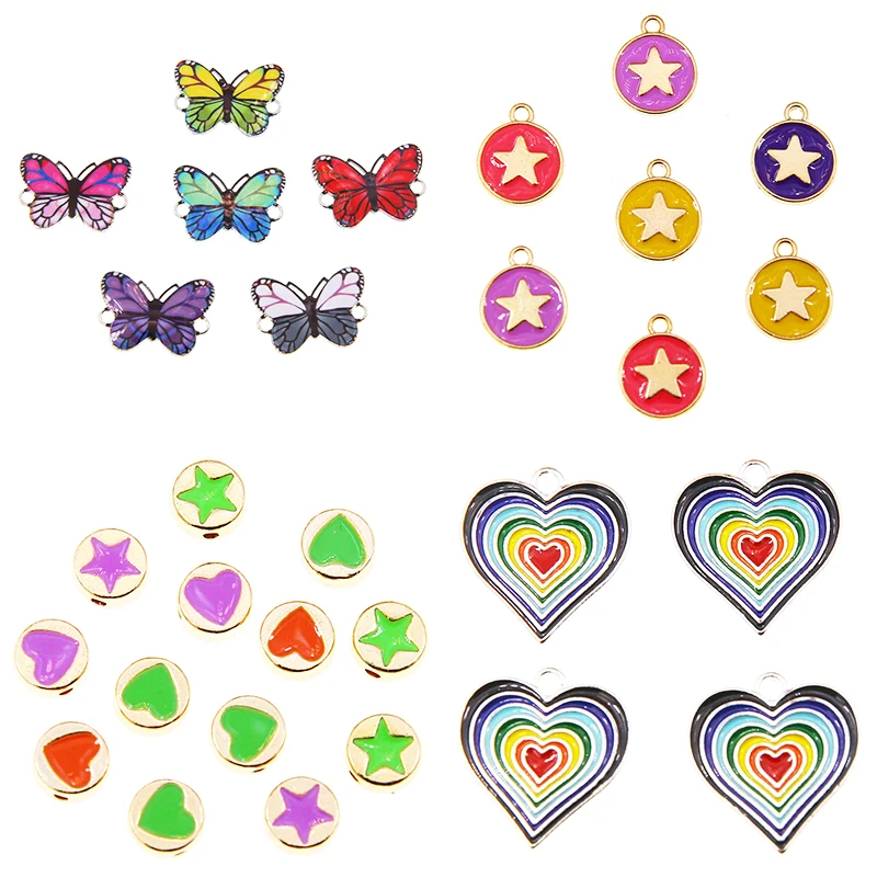 

50 шт. сплав капли масла RainbowColor любовь чармы бабочка пентаграмма кулон для DIY браслет ожерелье ювелирные изделия аксессуары