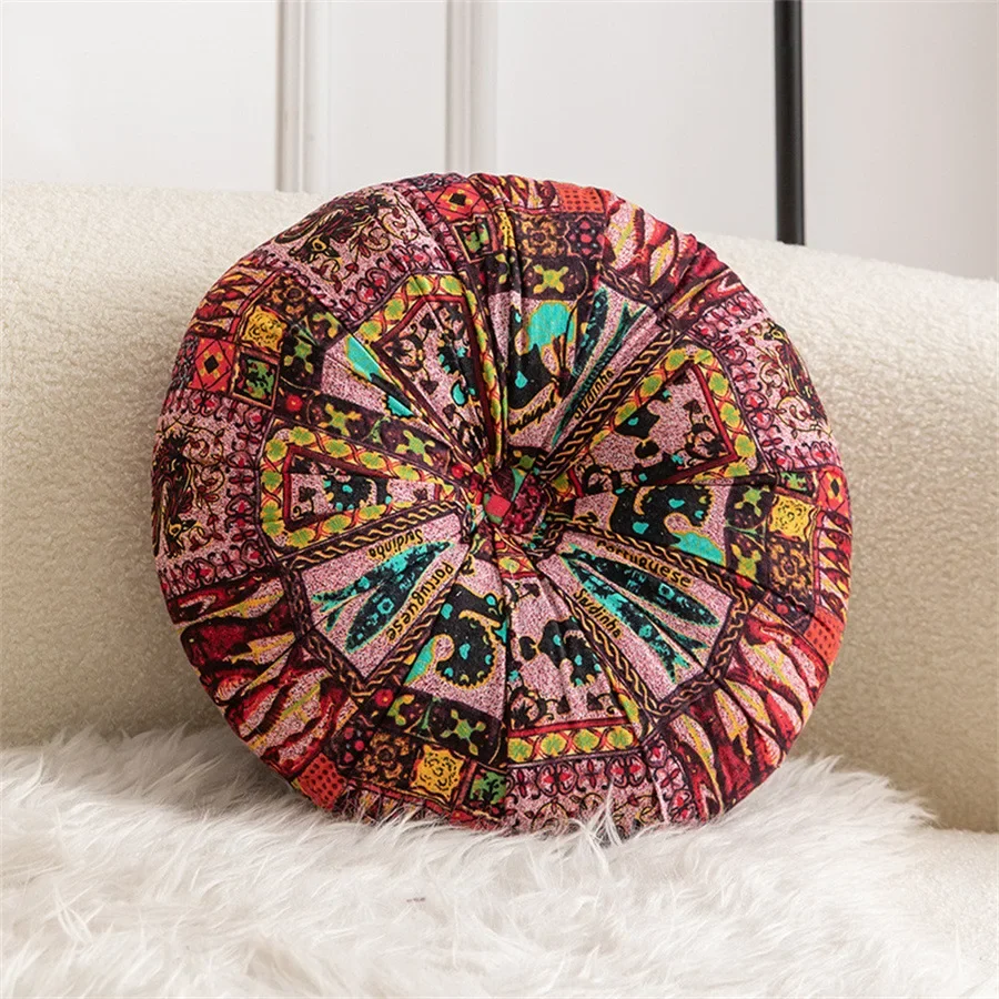 1 Pc  Round  Floor Cushion Yoga on Chair Pouf Seat Cushion Vintage Tatami Sofa Thick Print Meditation Pillow 방석 /쿠션