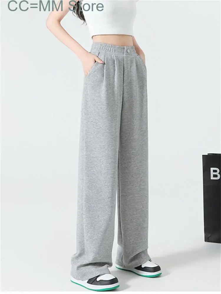 New High Waisted Baggy Pants Women Spring High Waisted Fashion Wide Leg Pants Ladies Solid Chic Casual Pants