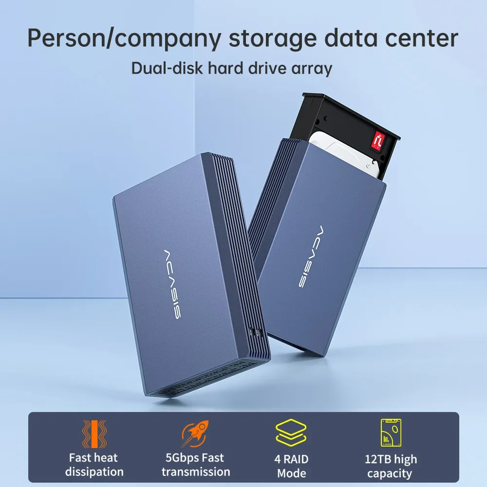 Acasis-caixa de Disco Rígido Externo Dual-bay Hdd Case Ssd Case tipo c Disk Array Enclosure 2.5 - Imagem 3