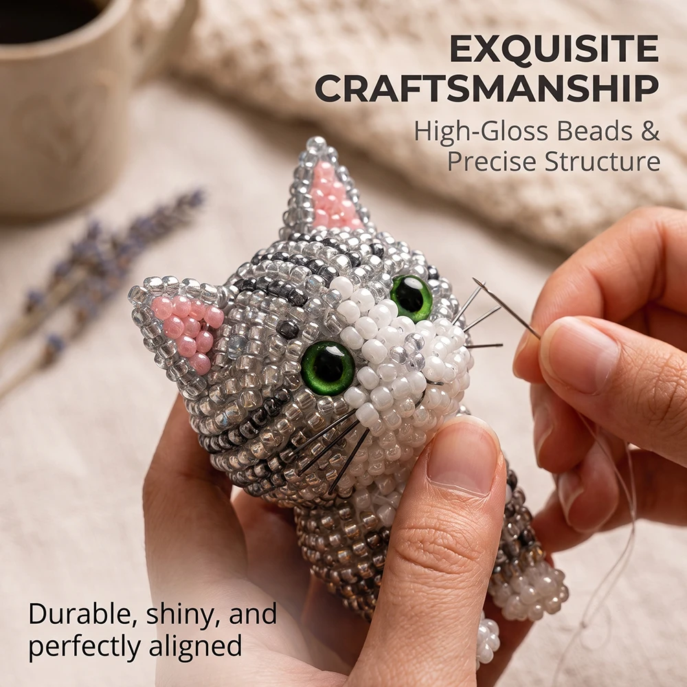 Kit fai da te con perline 3D a forma di gatto, set di 4 modelli di gattini in perline per principianti, idea regalo - immagine 3