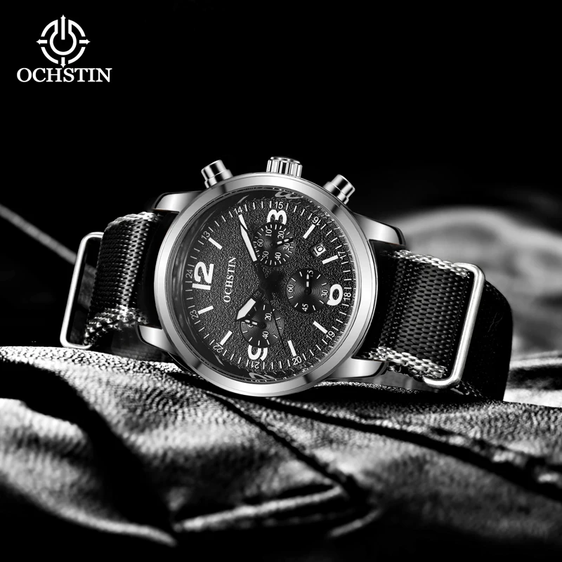 

OCHSTIN2024 Creative Nylon Series Personalized Fashion Style Multi functional Quartz Movement Waterproof Watch Men'sQuartz Watch