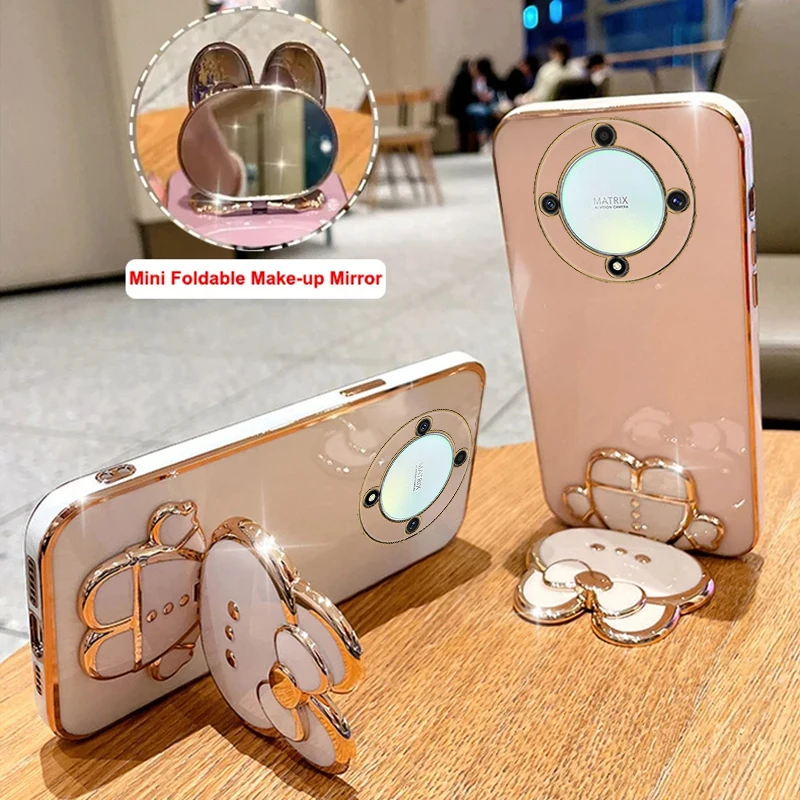 Luxury Rabbit Makeup Mirror Phone Holder Case