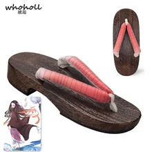 WHOHOLL Anime Demon Slayer Cosplay Costumes Kamado Nezuko Geta Slippers Japanese Wooden Clogs for Women Kimono Flip-flops Shoes