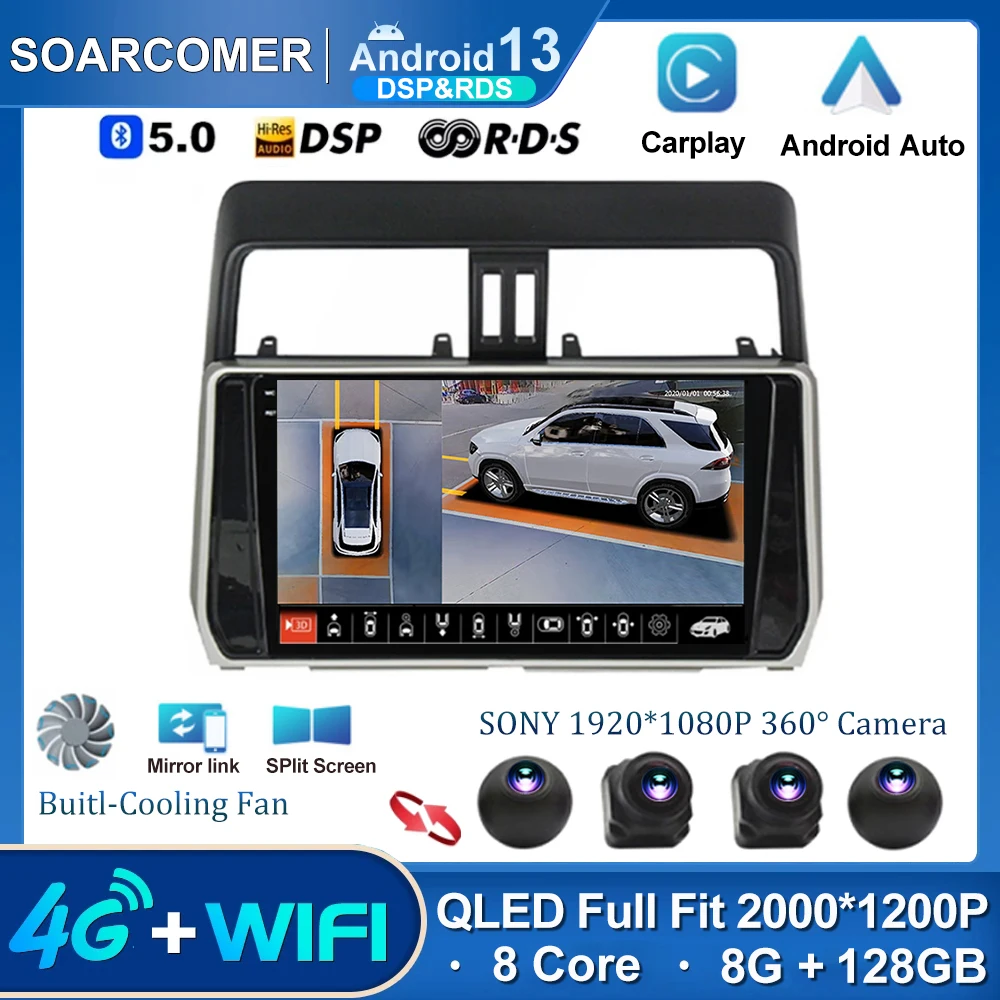 

Android 13 For Toyota Land Cruiser Prado 150 2017 - 2018 HD QLED IPS 2.5D Car Radio Multimedia Carplay Auto BT 4G LTE DVD 2Din