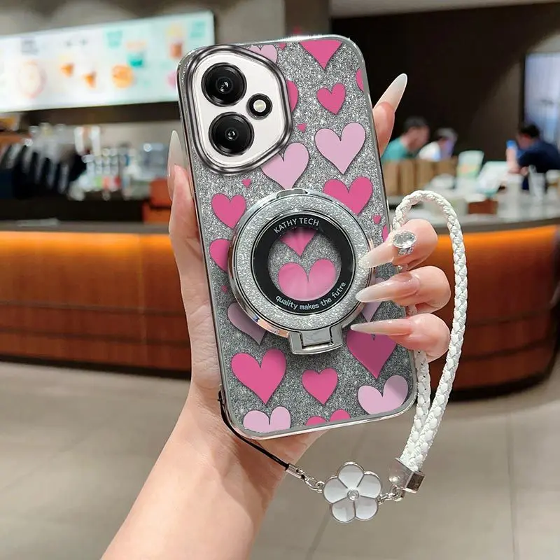 Chic Heart Design Phone Case Set with Lanyard and Stand (3-Piece Kit)