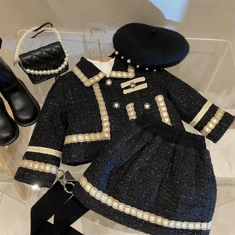 Kids Clothing Set Girls Clothing Set Girl 2 Piece Tweed Set Winter Suit Clothes For 1-10Years Children's Cotton Padded Jacket Coat+Skirt Kids Classic Outfits