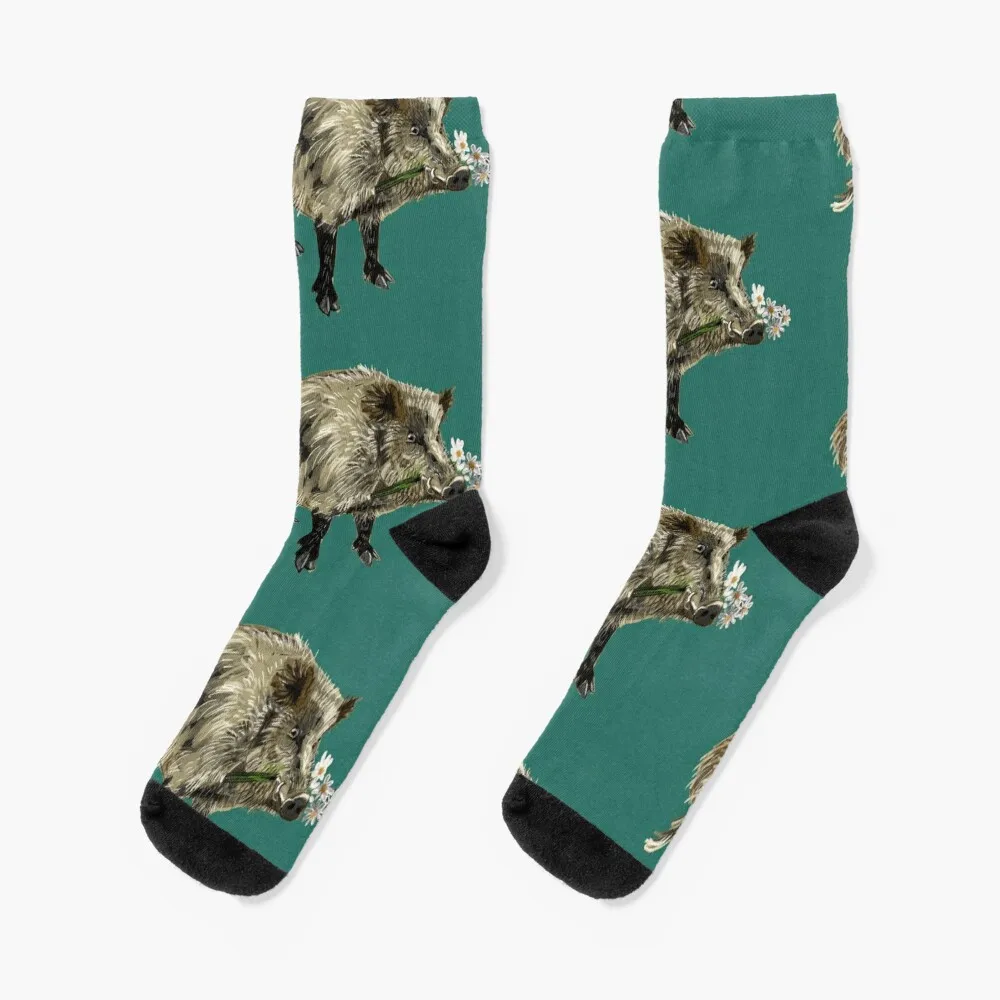 

Love a boar!! Valentine pig in teal Socks Heating sock floor luxe Socks Women's Men's