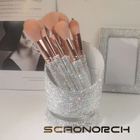 Luxury Rotary Rhinestone Makeup Organizers Sparkling Pencil Pen Holder Cosmetic Storage Tool Cosmetic Brush Storage Box 3 Slots 2