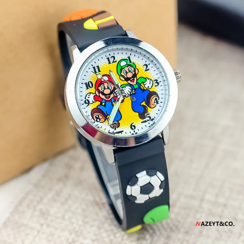 thumbnail image 1 of Reloj de pulsera electrónico de cuarzo para niños, con diseño de Mario Bros, personaje de anime, Luigi, Yoshi, dibujos animados en 3D, fútbol, Super Mario, regalo de cumpleaños, 1 of 5