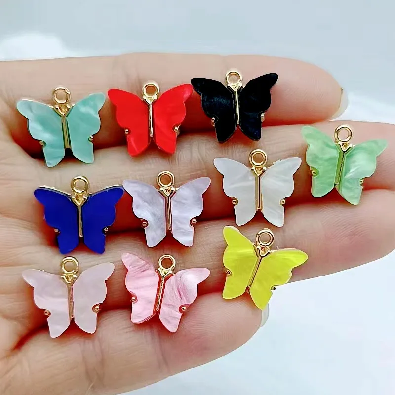 10pcs16x14mm10ColorResinAnimalButterflyCharmsforJewelryMakingPendantsNecklacesCute