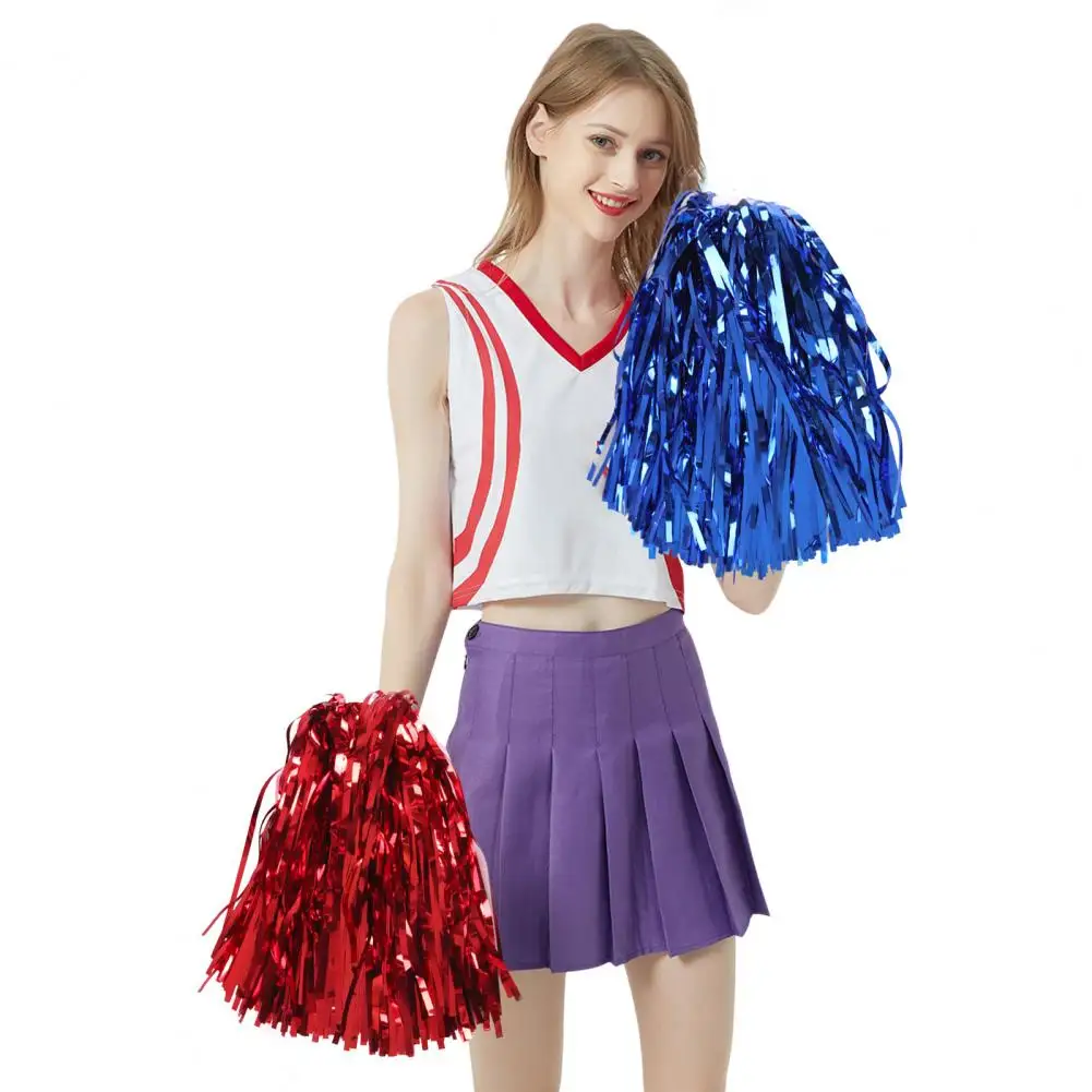 Cheerleader Pom Poms With Handle Cheer Balls Gold Yellow Pink Red Green Blue Cheerleaders Holding Flowers Women Girl Pompoms cheerleading pom poms cheerleading ball