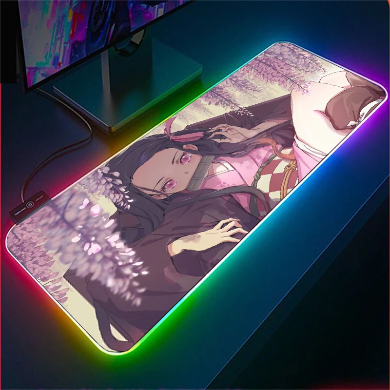 

Kamado Nezuko RGB Large Gaming Mousepad LED Backlit Carpet Big size Mause Pad Game Keyboard Mouse Pad Gamer Desk mat Mice Mat