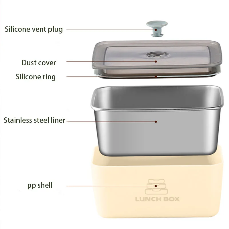 1pc Stainless Steel Food Storage Box with Lid Stackable Food Container Reusable Fruit Food Storage Box Office Metal Lunch Box 3