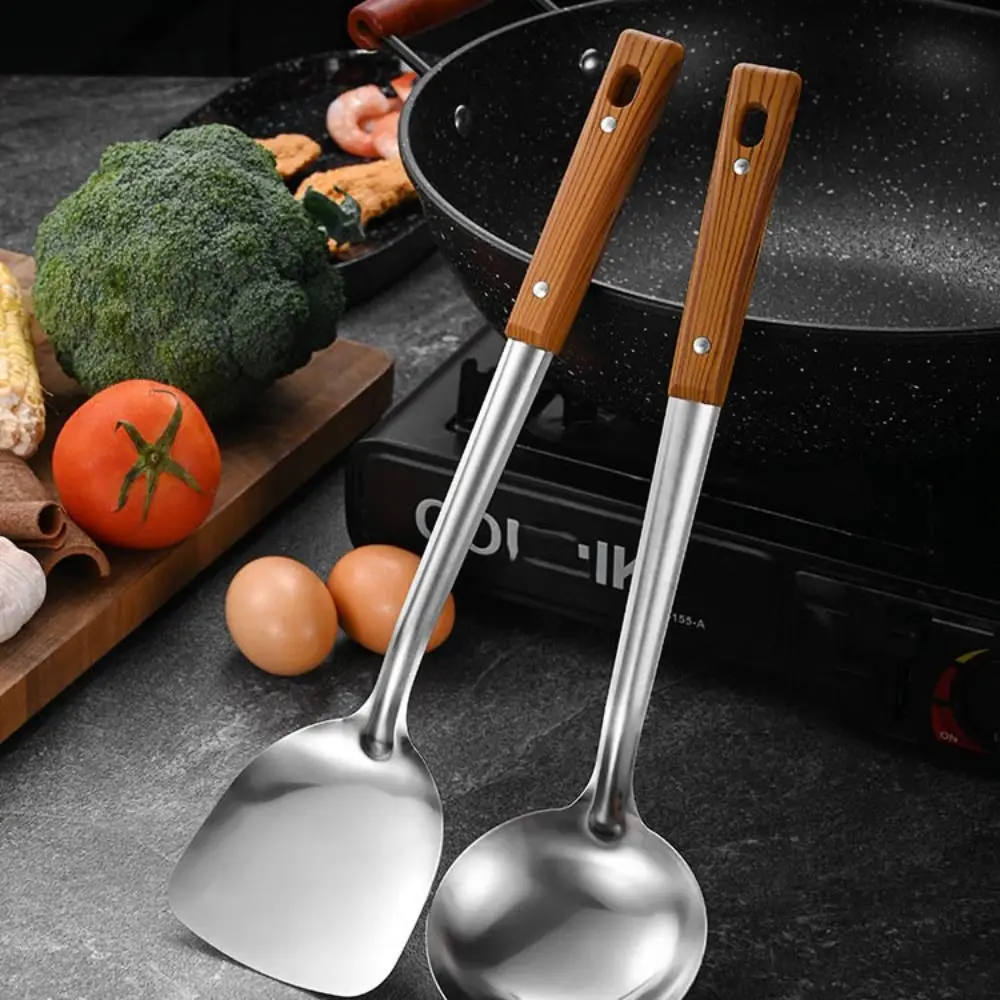 304 Long Handle Stainless Steel Wok Spatula Cooking Equpment Kitchen Utensils Slotted Rice Spoon Cookware Anti-scald Turners