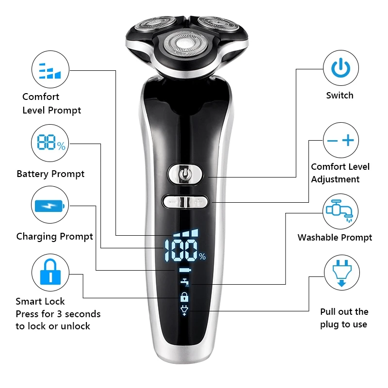 실버 남성용 USB 충전식 전문 헤어 클리퍼, 성인 면도기, 1 세트