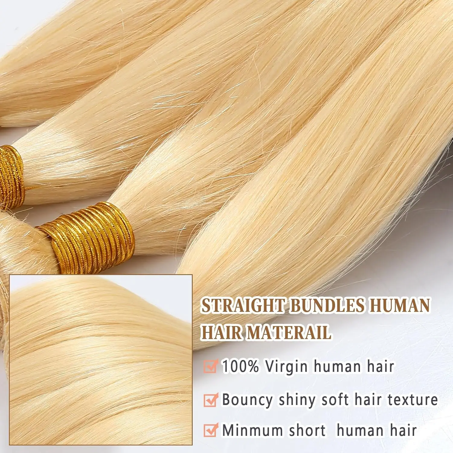 50g 613 Blonde Human Hair Weaving Double Drawn 613 Straight Bundles Human Hair 4 Bundles Sew-in Extensions Brazilian