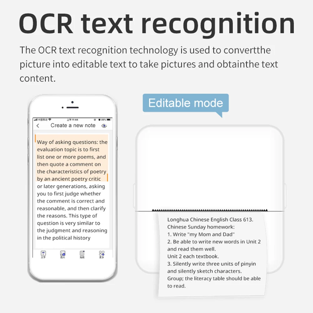 휴대용 열전사 프린터 200dpi 블루투스 호환 미니 프린터(USB 케이블 포함) 무선 Impresora 800mAh 종이 잉크리스 프린터