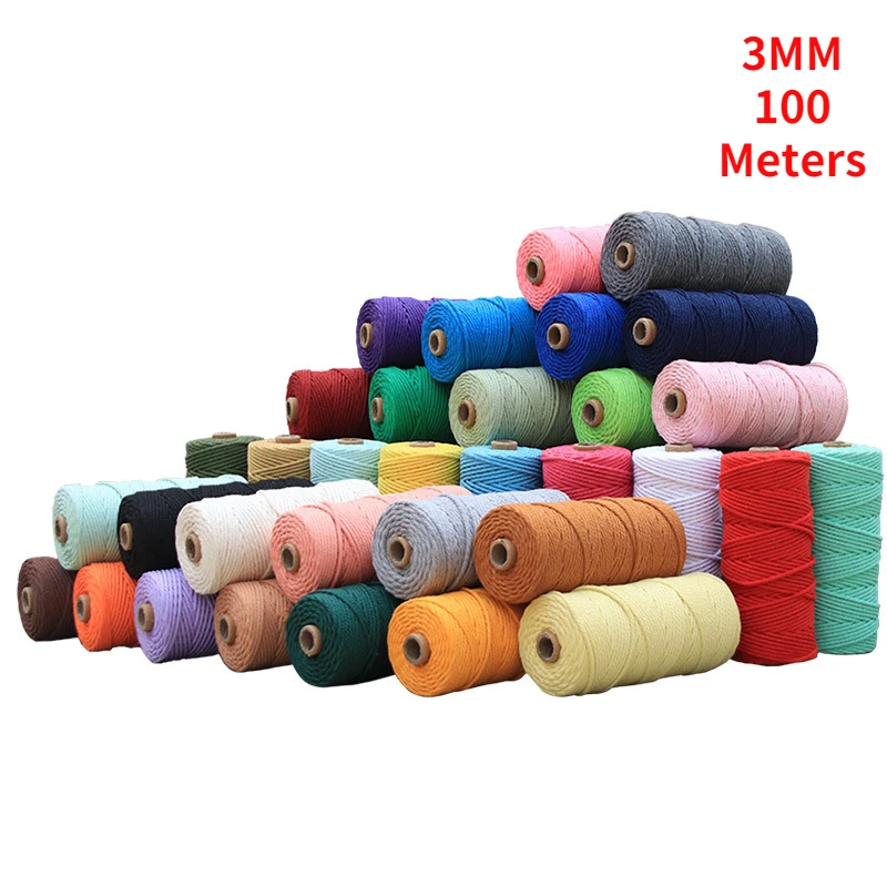 

3mm 100% Colorful Cotton Cord Handmade Boho Decor Rope Thread Twisted Macrame String DIY Home Wedding Decoration Supply 110yards