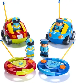 KBDFA 2-Piece Cartoon Remote-ontrolled Police Car And Racing Radio Controlled Toy Gift For Children And Boys With Girls 1