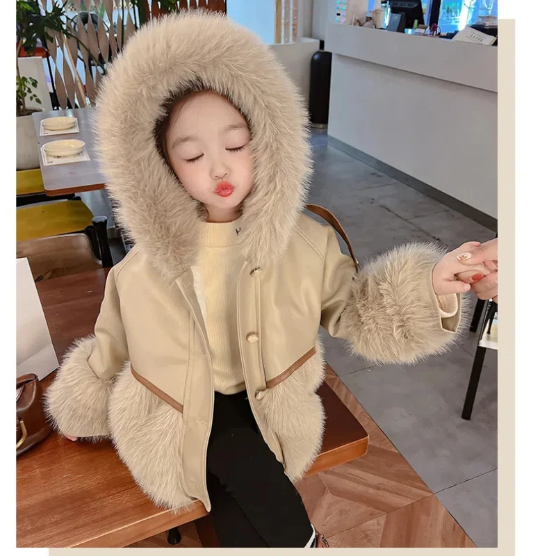 Winter Jacket for Children Girls Warm Velvet Faux Fur Coat Girls Children Sequins Winter Clothes Soft Party Baby Girl Coat Coat