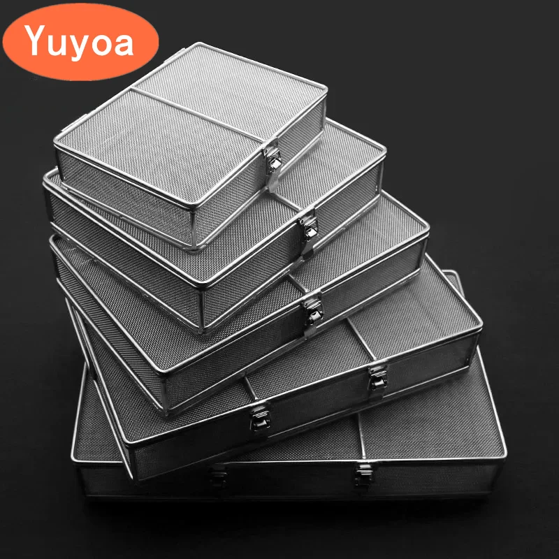 9 Sizes Sterilization Net Basket Sterilizing Basket with Lid Stainless Steel Surgical Instrument Autoclave Disinfection Box
