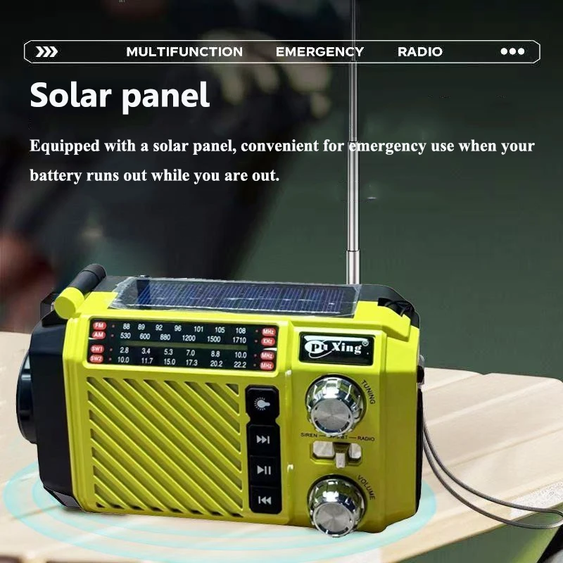 Portable Emergency Radio Solar Panel Hand Crank FM AM SW Radios Receiver Wireless Bluetooth Speaker with Flashlight Reading Lamp