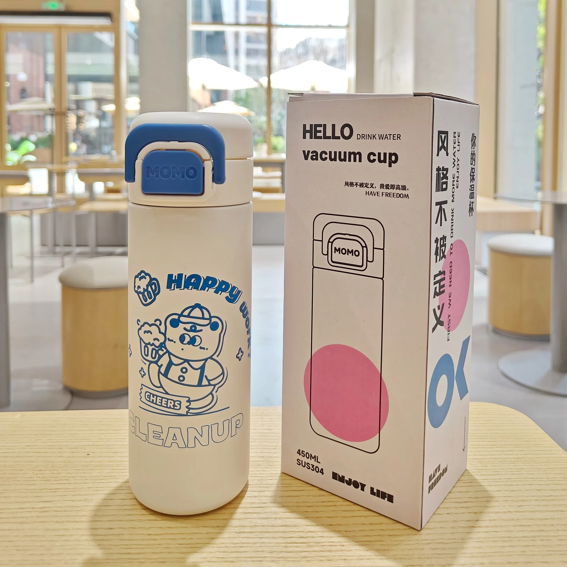450ml Cartoon Kawaii Stainless Steel Vacuum Flask With Straw Portable Kids Thermos Travel Thermal Water Bottle Insulated Bottle