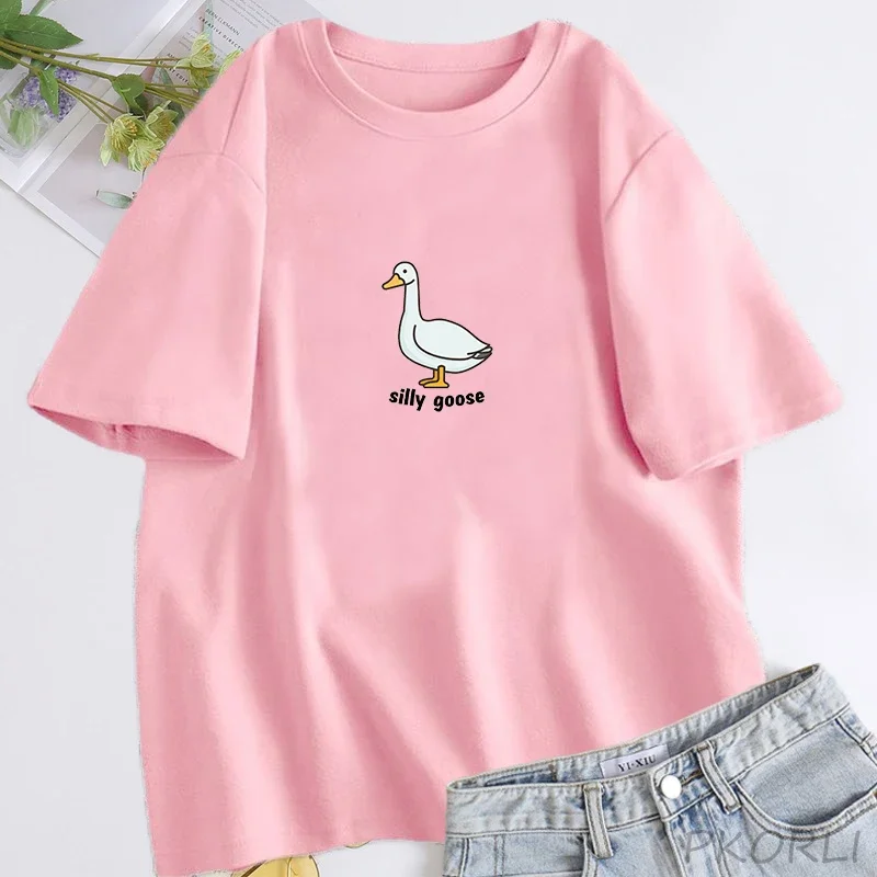 thumbnail image 1 of Camiseta de ganso Silly para mujer, ropa de moda Unisex, algodón, manga corta, Tops de ganso Fuuny, ropa estética, Verano, 1 of 5