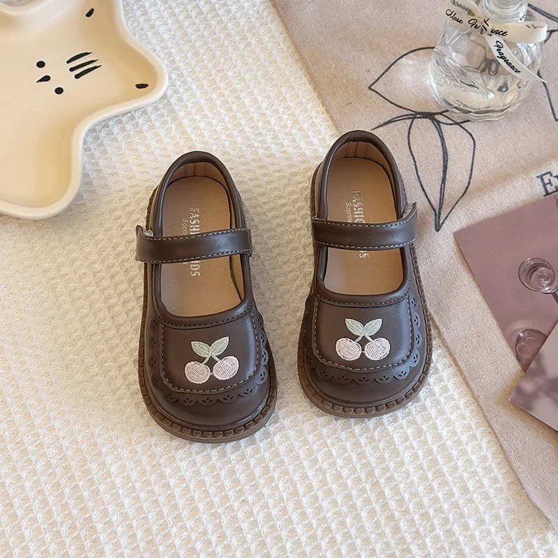 Little Girl Leather Shoes Sweet Embroidered Princess Spring Autumn Children Flat Shoes Chic Fashion Versatile Kids Causal Shoes