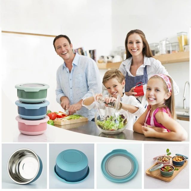 Boîte de conservation des aliments en acier inoxydable, bol de scellage des aliments, boîte à déjeuner Anti-brûlure avec couvercle, bol de scellage des aliments de cuisine, boîte de conservation des aliments frais 4